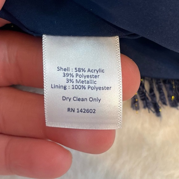 Sail to Sable Navy Blue Gold Metallic Tweed Fringe Tunic Shift Dress Size 10 - Picture 11 of 14